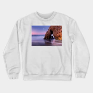 Sea Arch And Full Moon Over El Matador State Beach Crewneck Sweatshirt